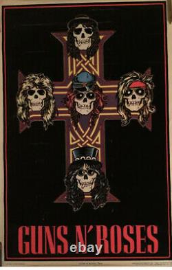 Original Vintage 1988 Guns N Roses Felt Blacklight POSTER Rock NOS Never Opened