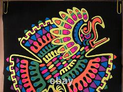 Original Vintage Black Light Poster Azteca Psychedelic Abstract Rainbow Pin Up