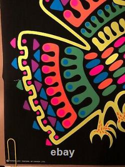 Original Vintage Black Light Poster Azteca Psychedelic Abstract Rainbow Pin Up