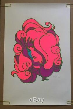 Original Vintage Black Light Poster Beautiful Woman Psychedelic Hair Trippy Lady