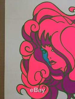 Original Vintage Black Light Poster Beautiful Woman Psychedelic Hair Trippy Lady