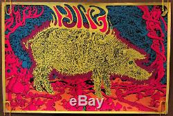 Original Vintage Black Light Poster Psychedelic Pig Mushroom Head Shop Pin Up