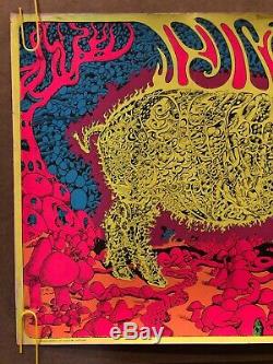 Original Vintage Black Light Poster Psychedelic Pig Mushroom Head Shop Pin Up