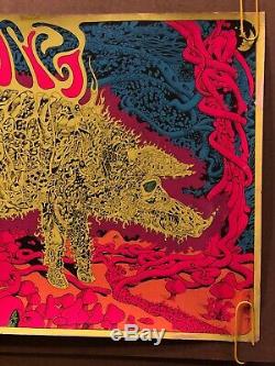 Original Vintage Black Light Poster Psychedelic Pig Mushroom Head Shop Pin Up