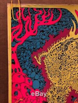 Original Vintage Black Light Poster Psychedelic Pig Mushroom Head Shop Pin Up