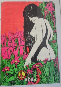 Original Vintage Black Light Poster The Burden Of Life Is Love 1969