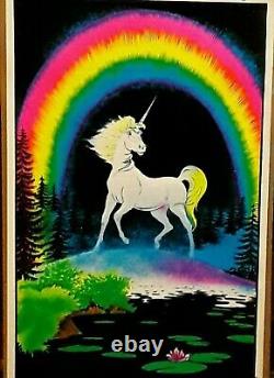 Original Vintage Black light Poster. Unicorn 1980