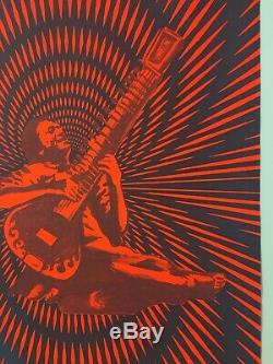Original Vintage Blacklight Poster 1969 Ravi Shankar 60s Indian Sitar Musician