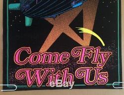 Original Vintage Blacklight Poster 1970s Air Cannabis Come Fly With Us Zeppelin