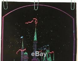 Original Vintage Blacklight Poster 1970s Moon Castle Flocked Velvet Retro Pin-up