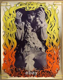 Original Vintage Blacklight Poster Jimi Hendrix Gary Patterson Psychedelic Flame