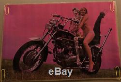 Original Vintage Blacklight Poster Last Trip Motorcycle Woman Skeleton 1973