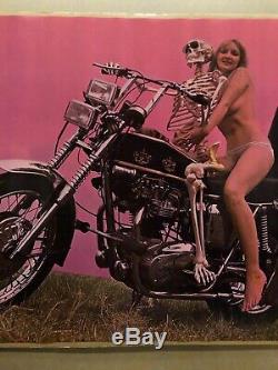 Original Vintage Blacklight Poster Last Trip Motorcycle Woman Skeleton 1973