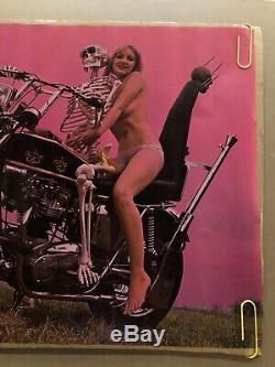 Original Vintage Blacklight Poster Last Trip Motorcycle Woman Skeleton 1973