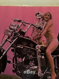 Original Vintage Blacklight Poster Last Trip Motorcycle Woman Skeleton 1973