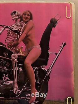 Original Vintage Blacklight Poster Last Trip Motorcycle Woman Skeleton 1973