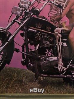 Original Vintage Blacklight Poster Last Trip Motorcycle Woman Skeleton 1973