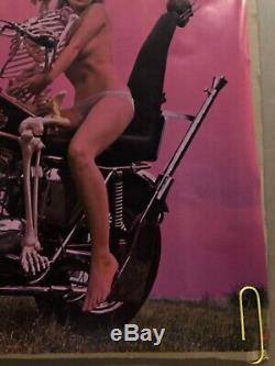 Original Vintage Blacklight Poster Last Trip Motorcycle Woman Skeleton 1973