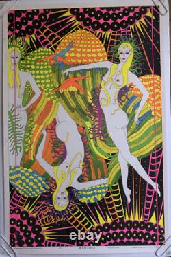 Original Vintage Blacklight Poster Moon Girls Ardería Orbit 1969 Celestial Arts