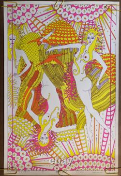 Original Vintage Blacklight Poster Moon Girls Ardería Orbit 1969 Celestial Arts