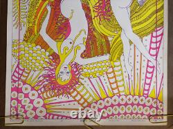 Original Vintage Blacklight Poster Moon Girls Ardería Orbit 1969 Celestial Arts