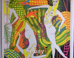Original Vintage Blacklight Poster Moon Girls Ardería Orbit 1969 Celestial Arts