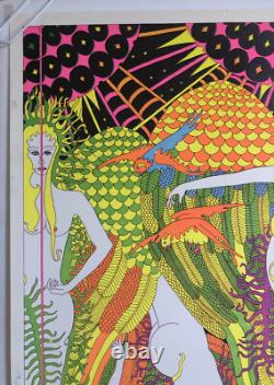Original Vintage Blacklight Poster Moon Girls Ardería Orbit 1969 Celestial Arts