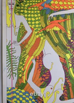 Original Vintage Blacklight Poster Moon Girls Ardería Orbit 1969 Celestial Arts