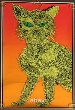 Original Vintage Blacklight Poster Psychedelic Cat Joe Roberts Jr. 1960s Pinup