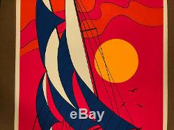 Original Vintage Blacklight Poster Psychedelic Sailboat 1970s Boat Ship Sailing