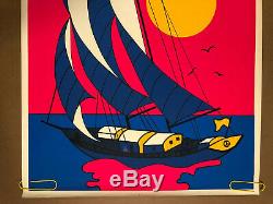 Original Vintage Blacklight Poster Psychedelic Sailboat 1970s Boat Ship Sailing