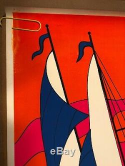 Original Vintage Blacklight Poster Psychedelic Sailboat 1970s Boat Ship Sailing