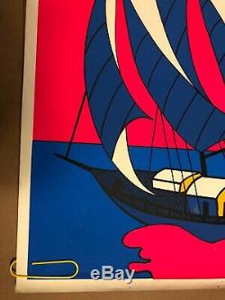 Original Vintage Blacklight Poster Psychedelic Sailboat 1970s Boat Ship Sailing