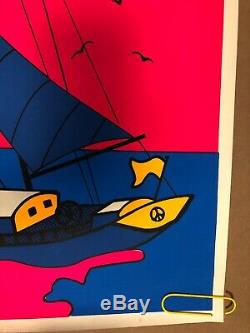 Original Vintage Blacklight Poster Psychedelic Sailboat 1970s Boat Ship Sailing