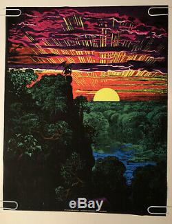 Original Vintage Blacklight Poster Satan Over Paradise Psychedelic Garden Eden