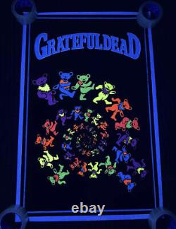 Original Vintage Grateful Dead Dancing Spiral Bears 35x23 Blacklight Poster