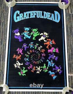 Original Vintage Grateful Dead Dancing Spiral Bears 35x23 Blacklight Poster