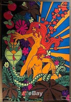 Original Vintage Poster Adam & Eve Black Light 1960s Psychedelic Headshop
