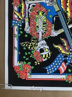 Original Vintage Poster Grateful Dead Rock Skeleton Velvet Black Light Pin Up