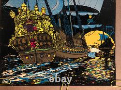 Original Vintage Poster Man O War Ship Boat Vessel Black Light Velvet Pin Up