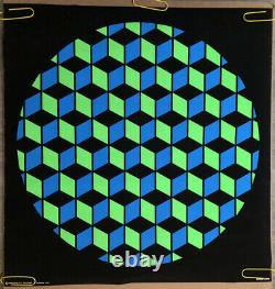 Original Vintage Poster Optical Cubes Black Light Pin Up Abstract Shapes