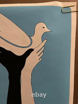 Original Vintage Poster Peace Dove Race Hands 1960s Blacklight Political pinup