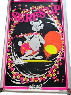 Original Vintage Poster SURFS UP BEAR Blacklight 1970's By Pacific Screen