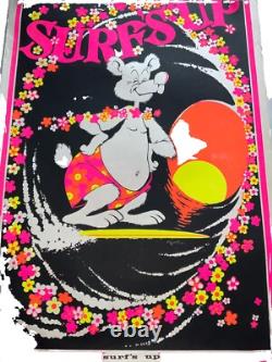 Original Vintage Poster SURFS UP BEAR Blacklight 1970's By Pacific Screen