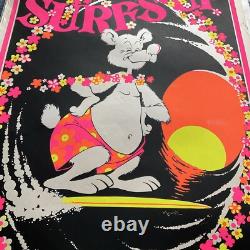 Original Vintage Poster SURFS UP BEAR Blacklight 1970's By Pacific Screen