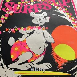 Original Vintage Poster SURFS UP BEAR Blacklight 1970's By Pacific Screen