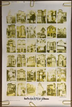 Original Vintage Poster San Francisco Row Houses Yellow Black Light Street Pinup