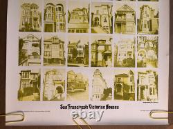 Original Vintage Poster San Francisco Row Houses Yellow Black Light Street Pinup