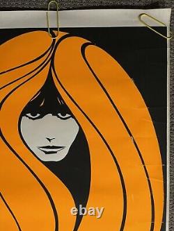 Original Vintage Poster peace woman psychedelic hair Orange Blacklight 1960s