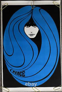 Original Vintage Poster peace woman psychedelic hair blue Blacklight 1960s
